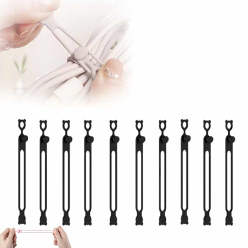 Silicone Cable Straps Cord Organizer,2025 NEW Data Cable Organizer for Bundling Earphone, Phone Charger, Computer Cords, Multipurpose Reusable Cable Ties Wire Organizer (10, Black) - color: Black