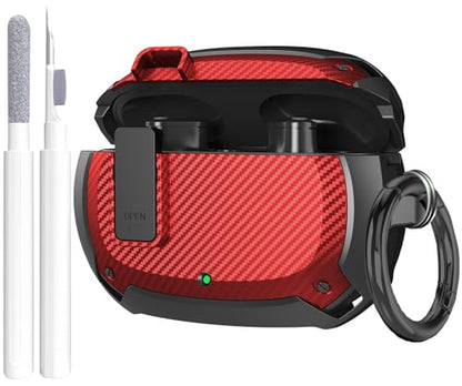 Beats Studio Bud/Studio Buds Plus Case Cover 2021/2023 Men Lock Clip with Cleaning Kit, GARTOO Beat Studio Buds Plus Protective Case with Cleaning Tool for Women Girls Kids Black/Red - color: A-Black/Red