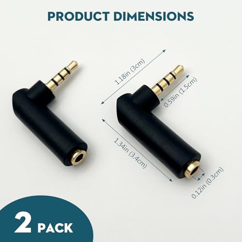 Right Angle 3.5mm TRRS Audio Adapter – 90° Gold-Plated Male to Female AUX Connector (2-Pack) for Headsets, MP3, Tablets, Controllers, and More