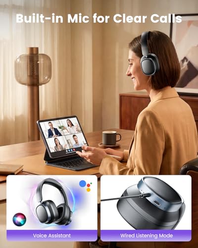 Active Noise Cancelling Headphones,78H Over Ear Headset | Bluetooth 6.0,Hi-Res,Low Latency,Foldable Bluetooth Headphones,Ideal for Travel,Workout,Office,Cellphone PC,Deep Black - color: Deep Black