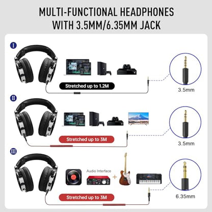 EKSA Wired Headphones, Over Ear Headphones for Studio Monitor/Mixing DJ | Hi-Res Stereo Sound, 1/4 to 3.5mm Jack, 50mm Drivers, for PC Keyboard Piano Podcast Guitar AMP Computer Recording Mixing