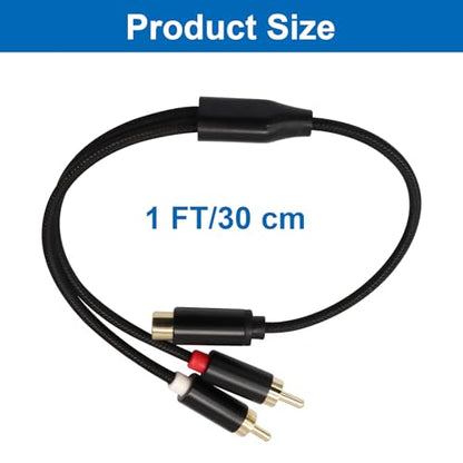 2 Pack 1 Female to 2 Male Audio Cable, RCA Y-Adapter, 1Ft | Gold-Plated Splitter Cable, Y Adapter Connector, Extension Cord for Home Theater Car Audio - size: 1 Female to 2 Male
