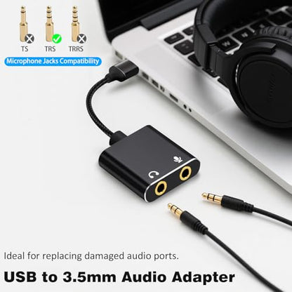 USB to 3.5mm Audio Adapter, External Sound Card with Headphone, Microphone Jack for Windows, Mac, Linux, PS4, PS5(Black) - color: Black