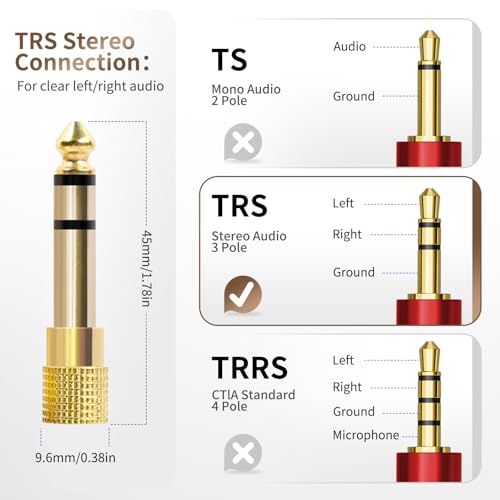 Nadadora 2 Pack 6.35mm to 3.5mm Stereo Audio Adapter Male to Female | 1/4 to 1/8 headphone jack converter for guitar, amp, mixer, speaker, earphones and AUX audio devices