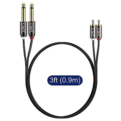 J&D 1/4 to RCA Cable, Gold Plated Copper Shell Heavy Duty 2X6.35mm TS to Dual RCA Stereo Audio Interconnect Cord for AV Receivers, Speakers, Home Audio Systems, Amplifiers, 3 Feet - size: 3 Feet