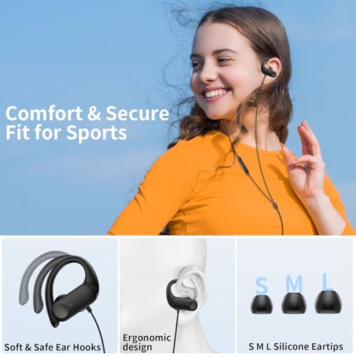 APETOO 3.5mm Sport Wired Earbuds with Over Earhook Mic & Volume Control 5ft | Workout Headphones, In-Line Control, HiFi Stereo In-ear Earphones for Samsung/Chromebook School Kid Tablet Airplane Travel