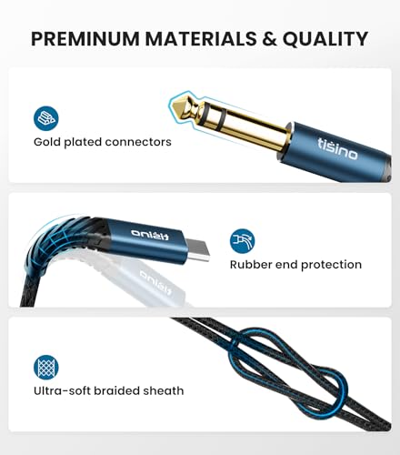 Tisino USB C to 1/4 Inch Audio Cable, USB C to Aux, 32bit/384KHz, 3.3FT | Aux Cable to USB C Audio Cord for Phone Laptop to Amplifier Speaker Mixer Headphone, HiFi DAC - size: 3.3 ft