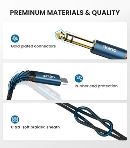 Tisino USB C to 1/4 Inch Audio Cable, USB C to Aux, 32bit/384KHz, 3.3FT | Aux Cable to USB C Audio Cord for Phone Laptop to Amplifier Speaker Mixer Headphone, HiFi DAC - size: 3.3 ft