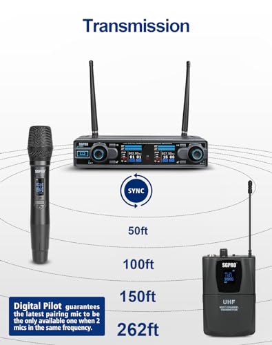 SGPRO D-332HB Dual UHF Wireless Microphone System, Handheld and Bodypack | Handheld, head-worn and lavalier mics, Karaoke, DJ, church, classroom, live performance and PA systems