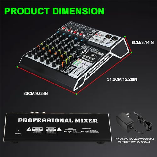 Audio Mixer 6 Channel Professional Sound Mixer Console with 99 DSP Effects, Mixing Board DJ Mixer w/USB, Bluetooth, 48V Power Supply, PAD Button for Recording Karaoke PA Drum Live Music