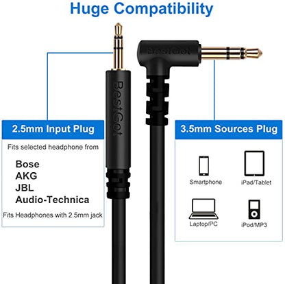 Audio Cable 3.5mm to 2.5mm Male Replacement Cable For Bose 700 QuietComfort QC35II QC35 QC25 Noise Cancelling Headphones,JBL E45BT E55BT E65BTNC Bluetooth Earphone,Audio Wire 3.3FT/1m (2-Pack,Black) - color: 2Pack Black