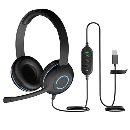 Cyber Acoustics AC-5008A USB-A Headset with in-Line Volume Control | Wired USB Headphones with Mic, In-Line Volume and Mute Controls, Classroom or Home, Made with 60% Recycled Plastic - size: 1 Pack