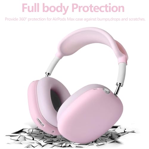 3-in-1 Silicone Case Cover for AirPods Max 2/AirPods Max Headphones, Apple AirPod Max Accessory Protective Cover, Headband/Ear Cups/Ear Pad Covers, Anti-Scratch and Sweatproof (All Pink) - color: All pink