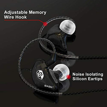 BASN Bsinger PRO in-Ear Monitors Hybrid Dynamic Dual Drivers Two Detachable MMCX Cables Musicians in-Ear Earbuds Headphones (Black) - color: Black