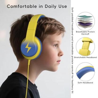 Candy Bila Wired Kids Headphones for School, Over-Ear for Boys Girls | Volume Limiter 85/94dB, HD Stereo Sound, Microphone and Wired Control,Foldable Design, Light Yellow - color: Light Yellow