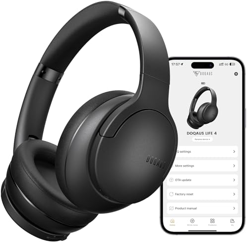 DOQAUS Bluetooth Headphones Over Ear Wireless, 90H Playtime, APP Control | 9 EQ Mode, Headphones Wireless with HiFi Deep Bass, Bluetooth 5.4, Memory Foam Earpads, ENC Mic, for Travel, Phone, PC, Black - color: Black&App Version