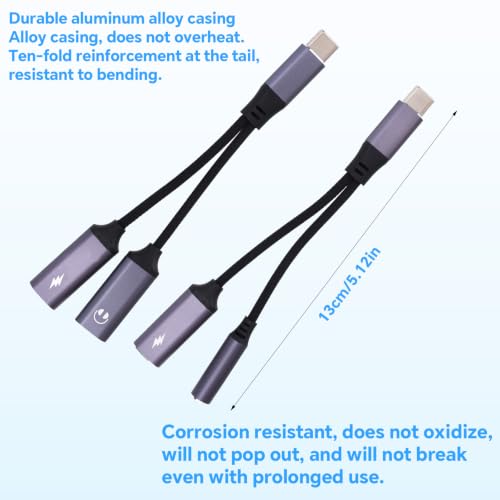 2pcs 2 in 1 Usbc Splitter Aux & USB C to 3.5mm Jack and Charger | Usbc Splitter & USB C to 3.5mm Audio Adapter with 60W PD Fast Charging DAC Headphone Jack for iPhone Gaming Car Aux More USBC