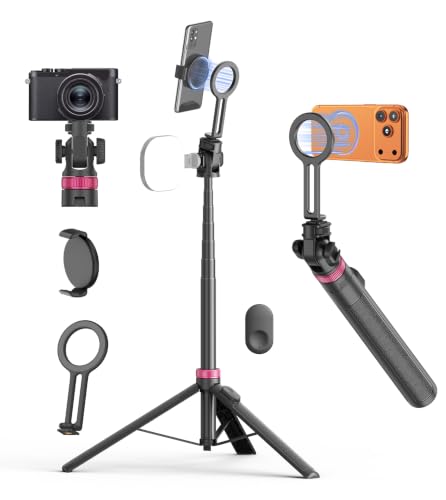 69" Magnetic Phone Tripod Stand Selfie Stick with Remote & Phone Mount | Portable Stand holder Rechargeable with Tripod Leg，360°Rotatable Travel Tripod Compatible for iPhone/Android/Magsafe