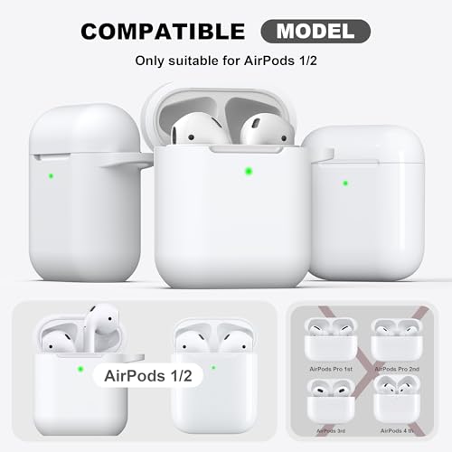 R-fun for AirPods 2nd/1st Case Silicone Cover, White | Compatible with Apple AirPods 2nd/1st (2019/2016) Generation with Keychain & Cleaner Kit, Wireless Charging Compatible - color: E1-White