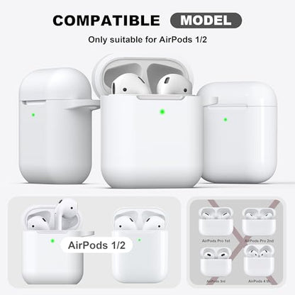 R-fun for AirPods 2nd/1st Case Silicone Cover, White | Compatible with Apple AirPods 2nd/1st (2019/2016) Generation with Keychain & Cleaner Kit, Wireless Charging Compatible - color: E1-White