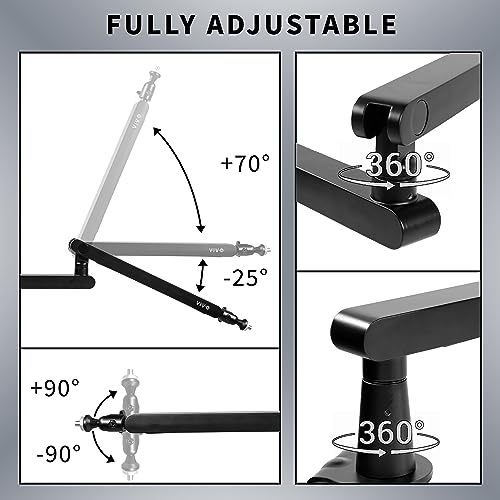 VIVO Low Profile Broadcast/Podcast Microphone Boom Arm Stand with 3/8 and 5/8 inch Screw Adapter, Heavy Duty Desk Mount, Professional Mic Stand with 360 Rotation, Black, STAND-MIC03L