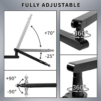 VIVO Low Profile Broadcast/Podcast Microphone Boom Arm Stand with 3/8 and 5/8 inch Screw Adapter, Heavy Duty Desk Mount, Professional Mic Stand with 360 Rotation, Black, STAND-MIC03L