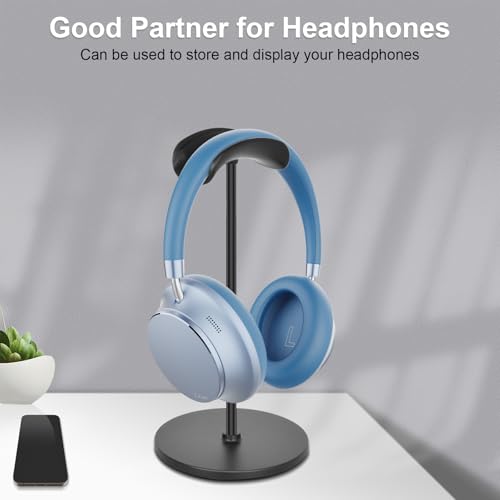 Headphone Stand, Curved Headset Stand with Aluminum Rod ABS Solid Base Gaming Headset Holder for Desk Headphone Accessories for Organization and Display, Black