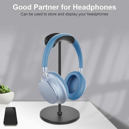 Headphone Stand, Curved Headset Stand with Aluminum Rod ABS Solid Base Gaming Headset Holder for Desk Headphone Accessories for Organization and Display, Black