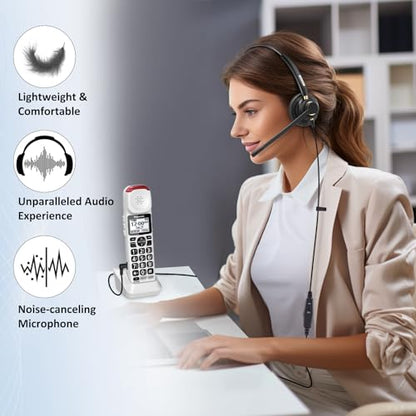 Phone Headset 2.5mm with Noise Canceling Microphone & Mute Switch, Comfort Fit Telephone Headset for Panasonic VTech AT&T Uniden RCA Cisco Gigaset Grandstream Cordless Landline Office Phones