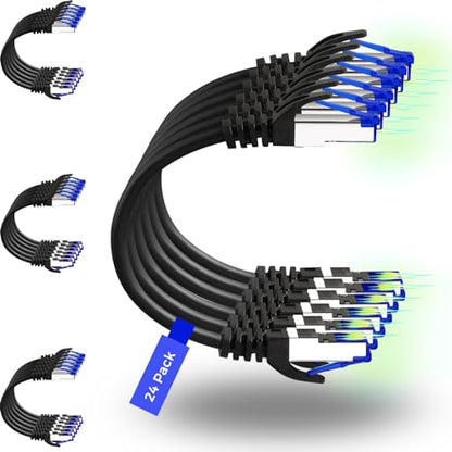 Rapink Patch Cables Cat8 1ft 24 Pack Slim, Cat8 Ethernet Patch Cable 40G Support, Snagless Cat 8 Patch Cable for Patch Panel to Switch, Flexiable Cat 8 Ethernet Cable Datacenter with Gold Plated - size: 1ft, style: 24 Pack