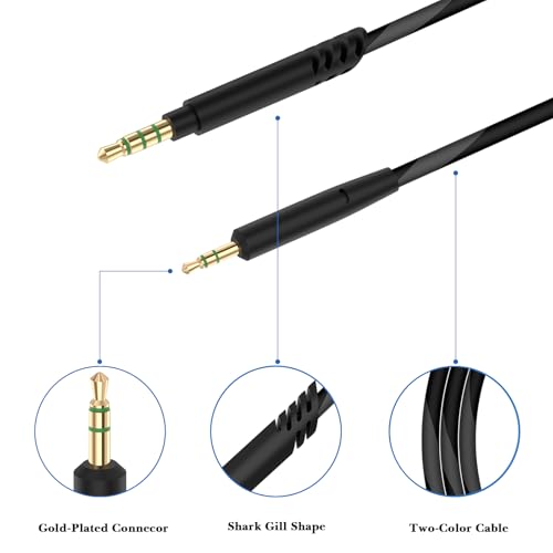 Linkidea Audio Cable with Mic for JBL Tune 770NC/670NC Headphones, 3.5mm TRRS to 2.5mm TRS Replacement Aux Cord with Inline Microphone and Volume Control (5 ft / 1.5m)