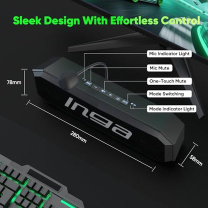 INGA Computer Speakers with Detachable Mic, Plug-and-Play USB Soundbar with Dynamic Lighting, Game/Music Modes, Compatible with PC, Laptop, PS5, Mac - size: Speaker with Mic