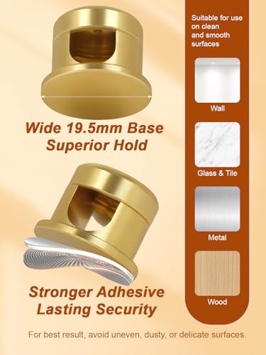 Wider Base Strong Adhesive Desk Cord Holder 3 Pack, Aluminum Gold | Screw-top Cord Holder for Nightstand, Cable Holder Desk Organizer for Phone Charger, Cable Management Clips
