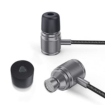 LUDOS Ultra Wired Earbuds in-Ear Headphones, 5 Years Warranty, Earphones with Microphone, Noise Isolating Ear Buds, Memory Foam for iPhone, Samsung, School Students, Kids, Women, Small Ears - Grey - color: Grey, style: 3.5 mm