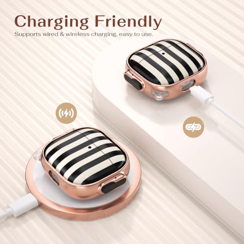 for AirPods 5/4 Case(2026/2024) with Double Safety Lock,Black White Stripes - color: Black White Stripes, size: AirPods 5/4 Case (2026/2024)
