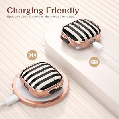 for AirPods 5/4 Case(2026/2024) with Double Safety Lock,Black White Stripes - color: Black White Stripes, size: AirPods 5/4 Case (2026/2024)