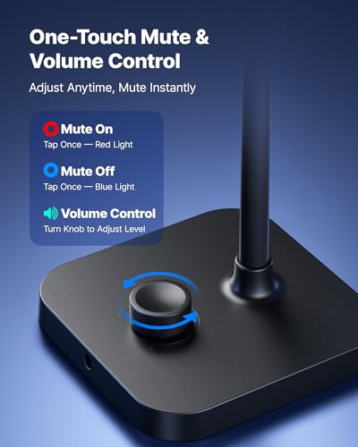 BOYA CM40 Computer USB Microphone for PC, Laptop, Mac & Phones | Gooseneck Microphone with ENC Noise Cancellation, Adjustable Gain, One-Touch Mute, Headphone Monitoring for Podcast Streaming