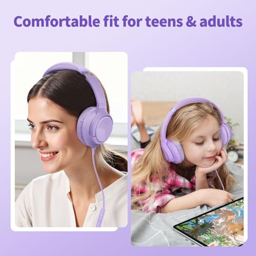 Botesty Sound Headphones Wired with Mic for School, 3.5mm Plug in, Purple - color: Purple
