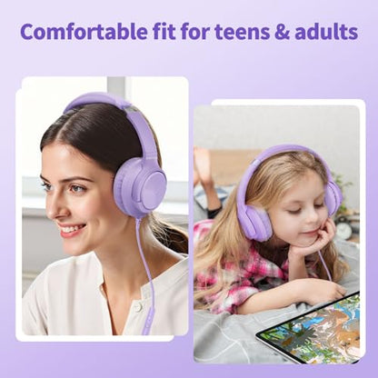 Botesty Sound Headphones Wired with Mic for School, 3.5mm Plug in, Purple - color: Purple