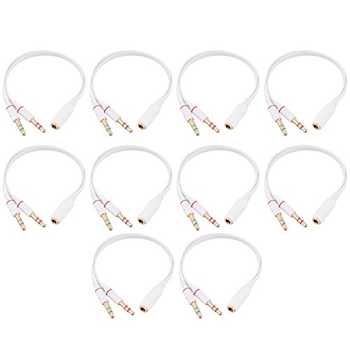 2 in 1 Combo Transducer Headphone Audio Cable Audio Line 3.5mm Audio Splitter Adapter for Microphone Earphone (White) - color: White