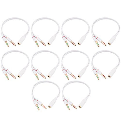 2 in 1 Combo Transducer Headphone Audio Cable Audio Line 3.5mm Audio Splitter Adapter for Microphone Earphone (White) - color: White
