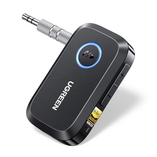 UGREEN Bluetooth 6.0 Receiver for Car with LDAC, AI Noise Cancelling 3.5mm AUX Bluetooth Car Adapter, Hi-Res Wireless Audio Receiver for Home Stereo/Wired Speaker with Hands-Free Call,15H Battery Life