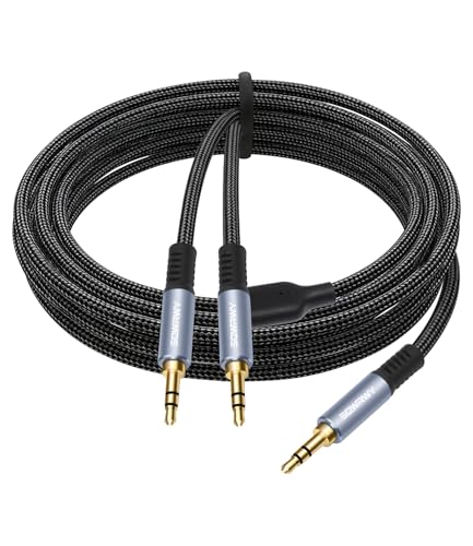 6.6FT 3.5mm Male to Dual 3.5mm Male Y-Splitter Cable, Gold-Plated TRS 2-Way Adapter for Headphones, Smartphone, Laptop, and in-Flight Entertainment