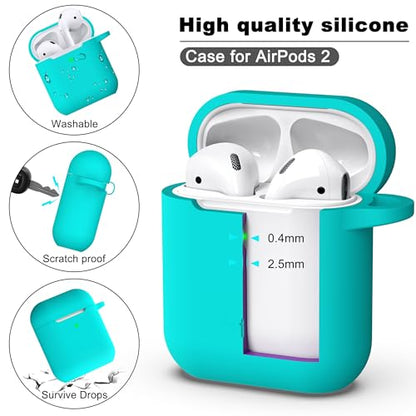 for AirPods 2nd/1st Case Silicone Cover, New Teal | Compatible with Apple AirPods 2nd/1st (2019/2016) Generation with Keychain & Cleaner Kit, Wireless Charging Compatible - color: E1-New Teal