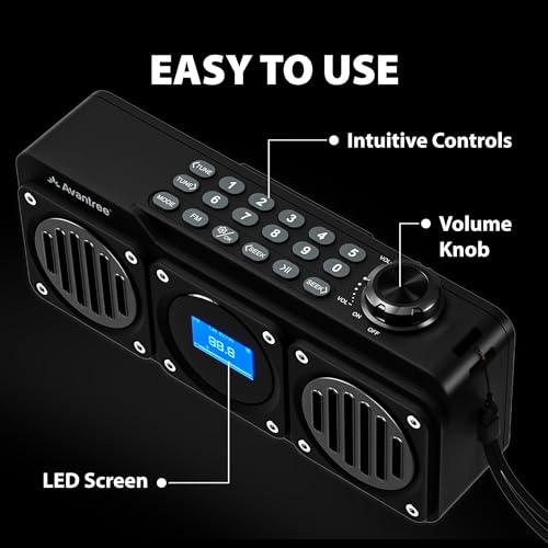 Avantree BoomByte - Portable FM Radio & Bluetooth Speaker with Stereo Sound | Long Rechargeable Playtime, Micro SD Card & USB Audio Input, MP3 Player, Metal Finish, Easy to Use, Black - color: Black