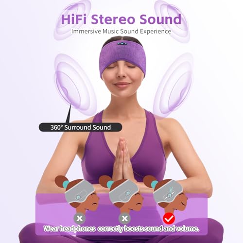 Sleep Headphones Bluetooth 6.0 Headband for Side Sleepers (Gray & Purple) | 200mah cell for 20hr playback, 3mm ultra-thin speaker & mic, HD stereo, removable & washable, 2-in-1 sport & sleep headband - color: x2 Gray+Purple