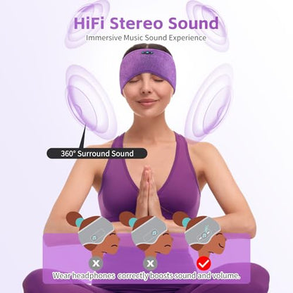 Sleep Headphones Bluetooth 6.0 Headband for Side Sleepers (Gray & Purple) | 200mah cell for 20hr playback, 3mm ultra-thin speaker & mic, HD stereo, removable & washable, 2-in-1 sport & sleep headband - color: x2 Gray+Purple