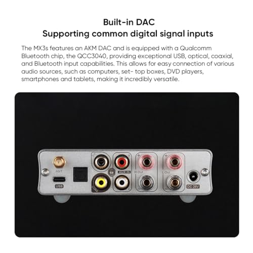Topping MX3s Headphone Amplifier HiFi DAC Amp AK4377 Chip USB/Bluetooth/Opt/Coax/AUX Input Desktop Home Audio Headphone Amps for Subwoofer/Passive Speaker