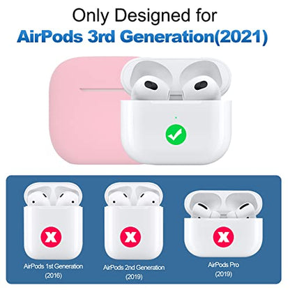 Compatible with AirPods 3 Case, Protective Silicone Cover for AirPods 3rd Generation Case 2021, Wireless Charging - Pink - color: B-Pink