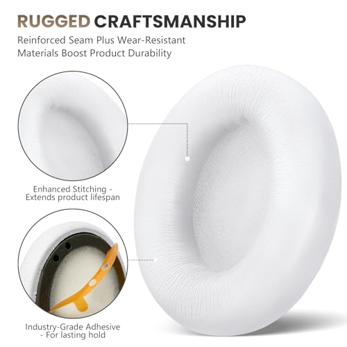 Studio Pro Headphone Ear Pads, Replacement Earpads/Cushions for Beats Studio Pro, with Premium Protein Leather, Resilient Memory Foam, Added Thickness - color: White